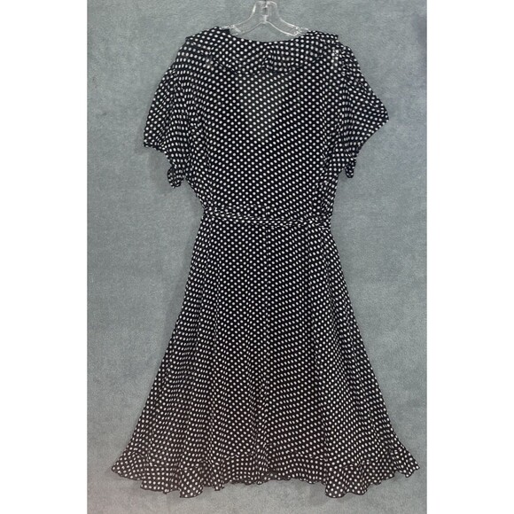 Lane Bryant Dress Womens 24 Black Polka Dot Faux Wrap Flutter Sleeve Midi Career - Picture 9 of 10